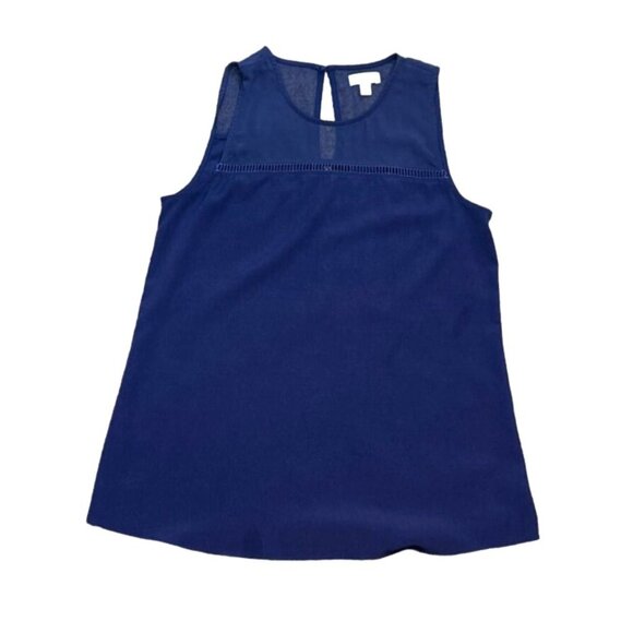 Charming Charlie Sleeveless Semi-Sheer Blouse‎ Navy Small Minimalist Nautical - Picture 6 of 7
